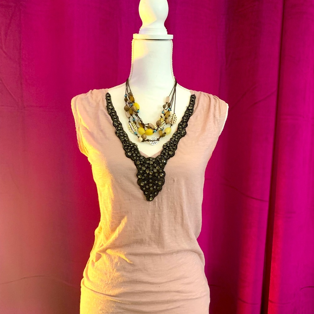 Small Rachel Roy pink top. Super cute w long v neck. Necklace not included.